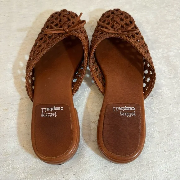 Jeffrey Campbell Weave Me Brown Leather Woven Slides – Size 9 - Picture 3 of 5